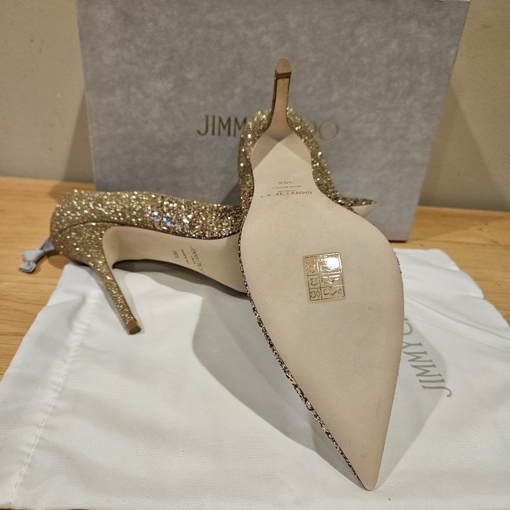Jimmy Choo Women's Abel Gold Glitter Fabric - Picture 2 of 11
